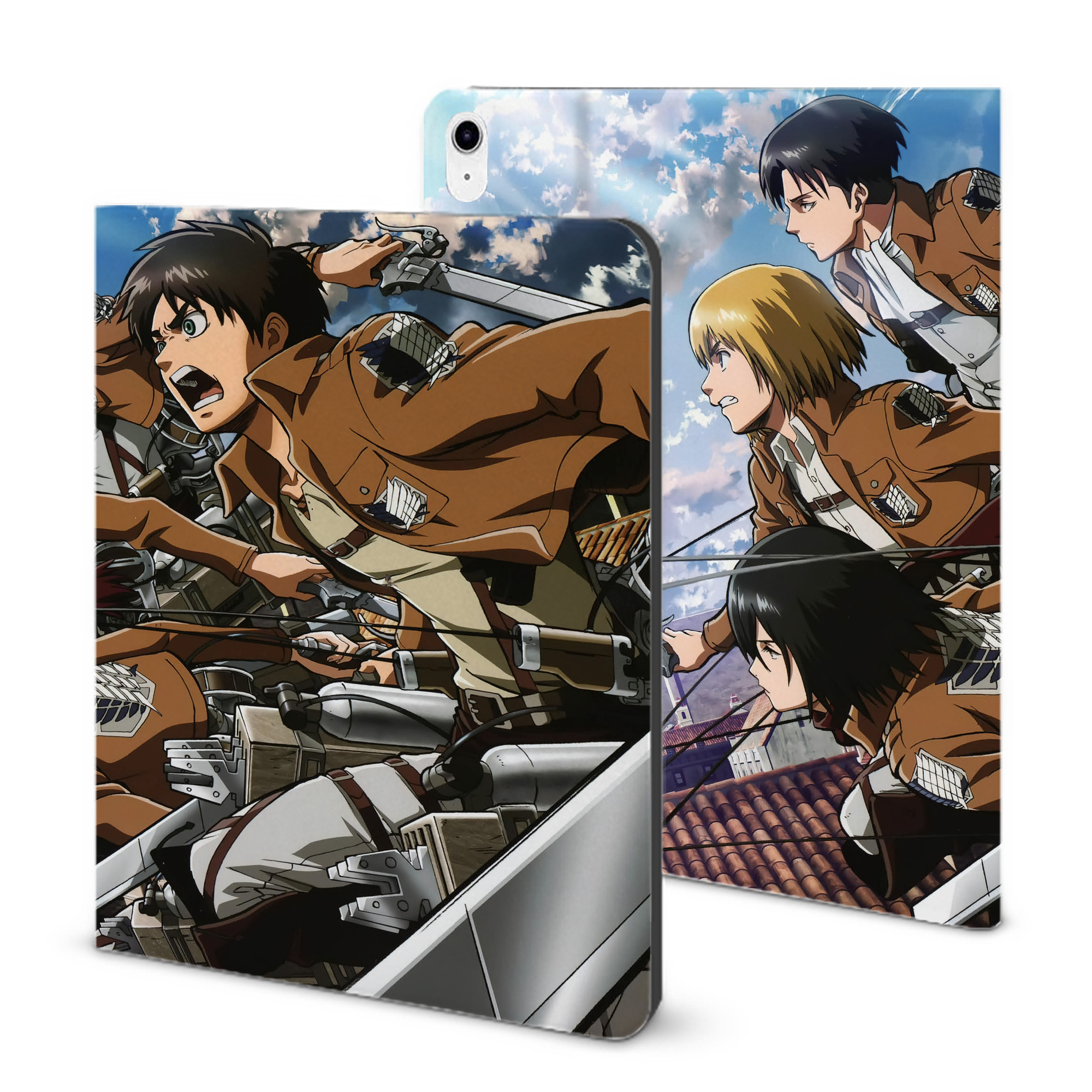 （画像用） 進撃の巨人 Attack on Titan IPad ケース ブック型 PUレザー TPU 耐衝撃 軽量 薄型 ペン収納なし 全面保護 IPad 各モデル対応